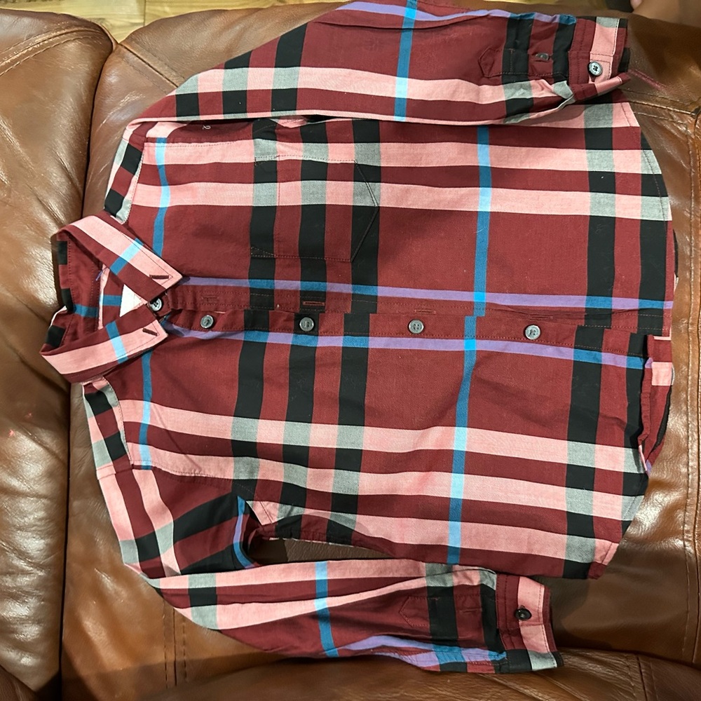 Burberry Red and Black Plaid Casual Shirt
